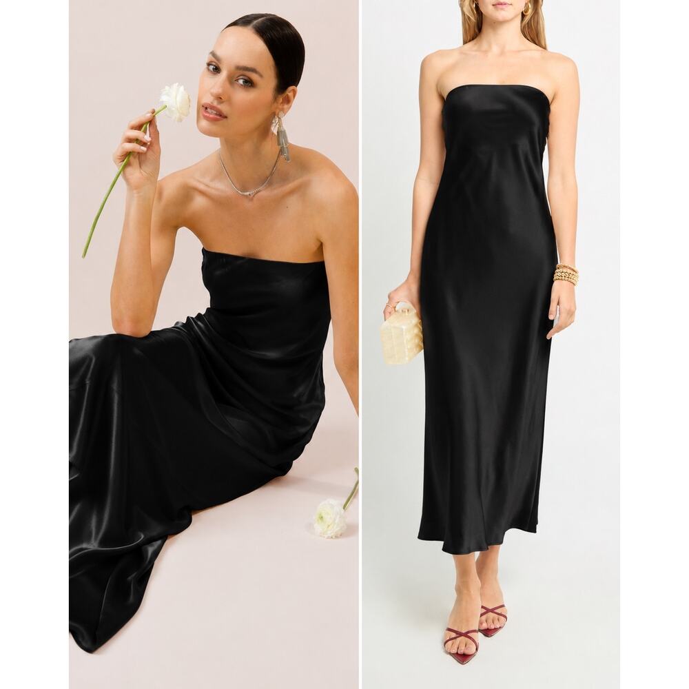 o.p.t Reagan 100% Mulberry Silk Minimalist Old Money Elegant Black Dress NWT S